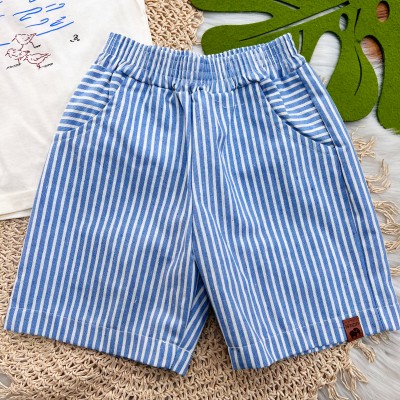 Conj. Camiseta Kind of Summer e Bermuda Listrada - Off White e Azul Bebê